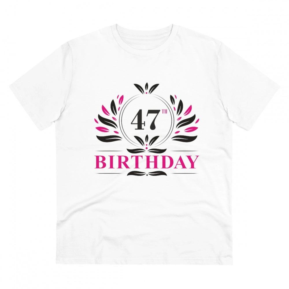 White PC Cotton Men's 47th Birthday Printed Half-Sleeve T-Shirt with Round Neck, 180GSM thread count