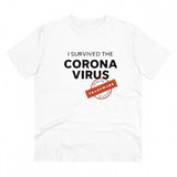 White PC Cotton 'I Survived Corona Virus' T-shirt for men with half sleeves, round neck, and 180GSM thread count