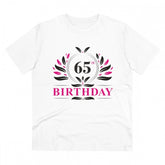 White PC Cotton men's 65th birthday printed half sleeve t-shirt, round neck, 180GSM thread count