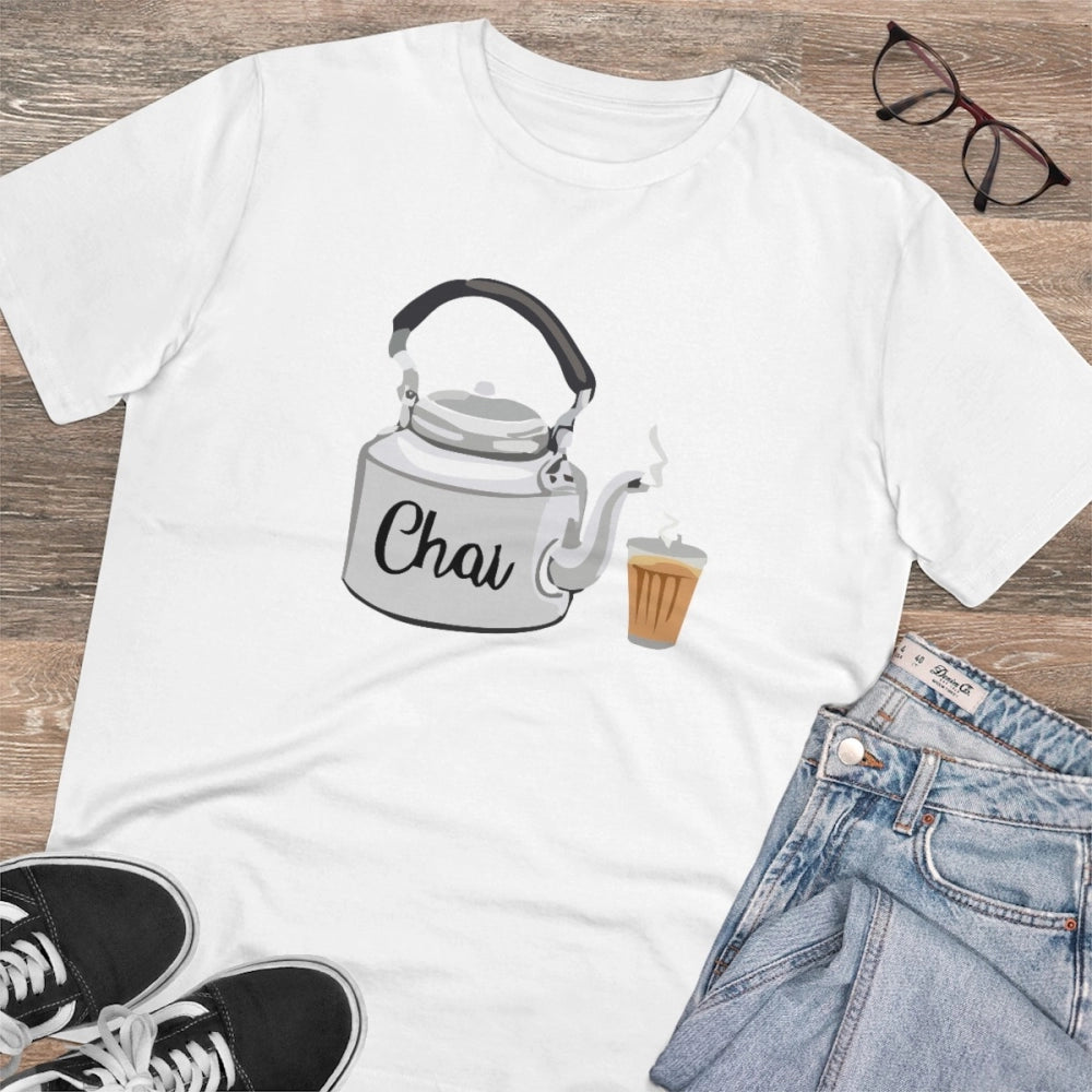 White PC Cotton Men's Marathi Design Half Sleeve T-shirt, 180GSM thread count for casual wear