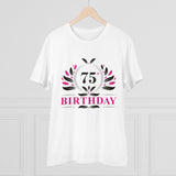 White PC Cotton 75th Birthday printed men's t-shirt with half sleeves and round neck, celebratory design for casual occasions