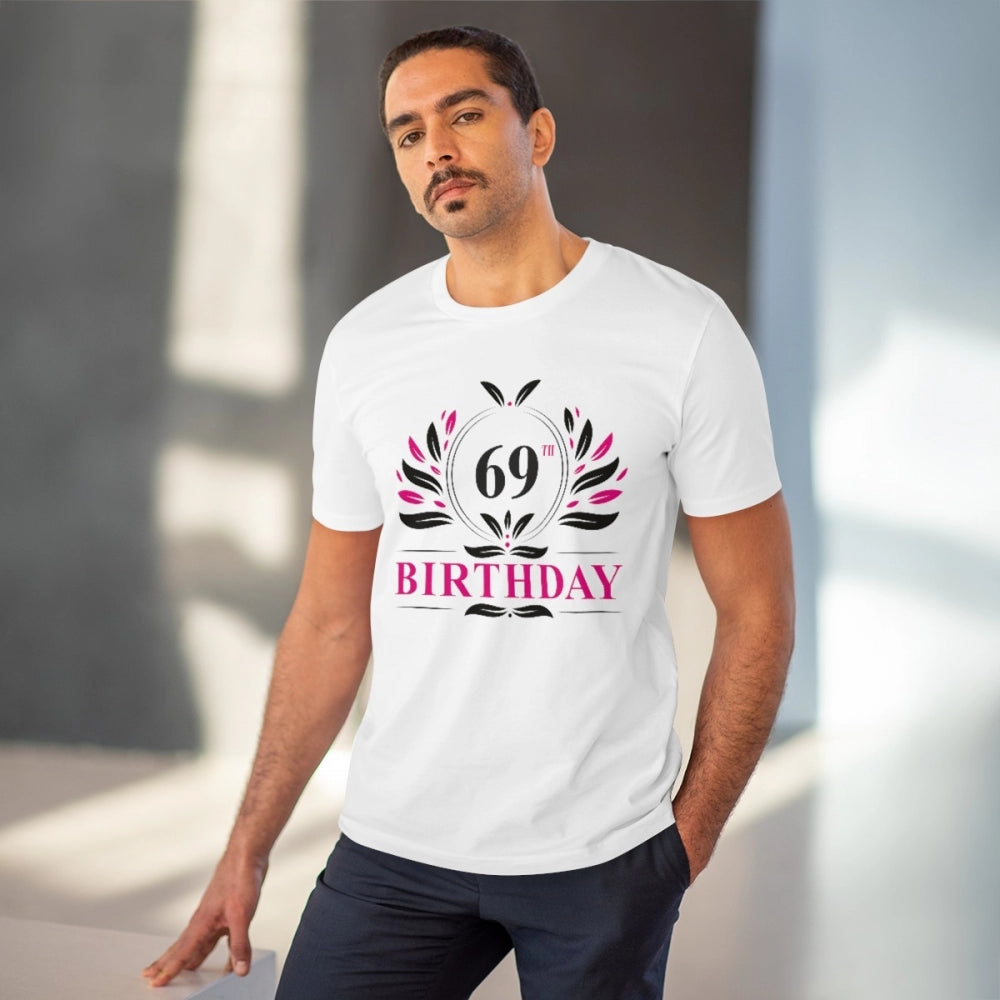 White PC Cotton 69th Birthday T-Shirt (Half Sleeve, Round Neck), men's casual wear for special occasions