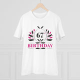 Men's white 180GSM PC cotton 67th birthday printed half-sleeve t-shirt for casual occasions