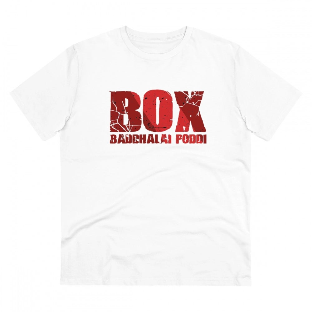 White PC Cotton Men's Telugu Design Half Sleeve T-Shirt (180GSM), casual wear on model