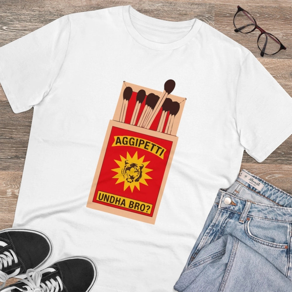 White PC Cotton Men's Telugu Design Half Sleeve T-Shirt (180GSM), casual occasion