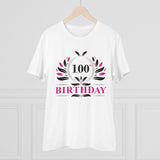 White PC cotton 100th birthday half sleeve t-shirt for men, round neck design, high-quality 180GSM thread count