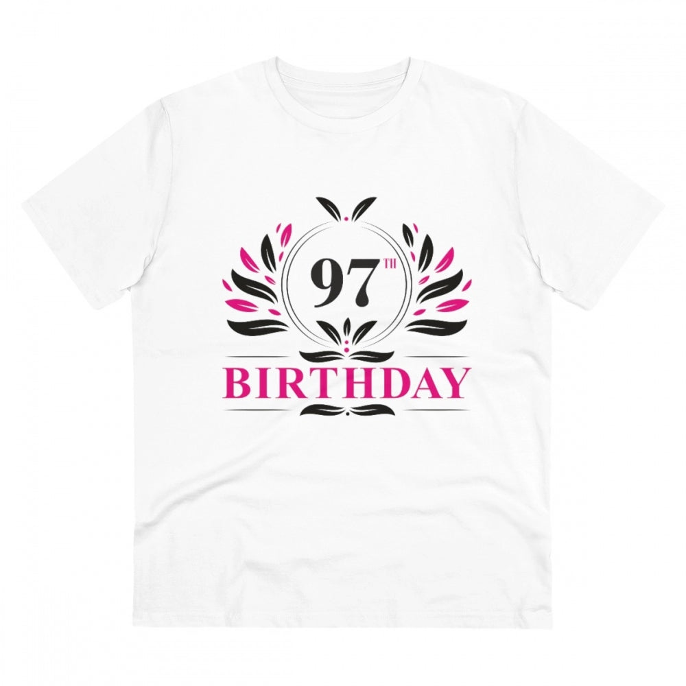 White PC Cotton 97th Birthday Printed Men's T-Shirt (180GSM), half sleeve round neck, casual occasion