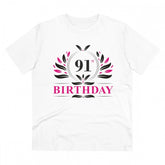 Men's white PC cotton 91st birthday printed half-sleeve round neck T-shirt, 180GSM thread count