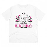 Men's white PC cotton 91st birthday printed half-sleeve round neck T-shirt, 180GSM thread count