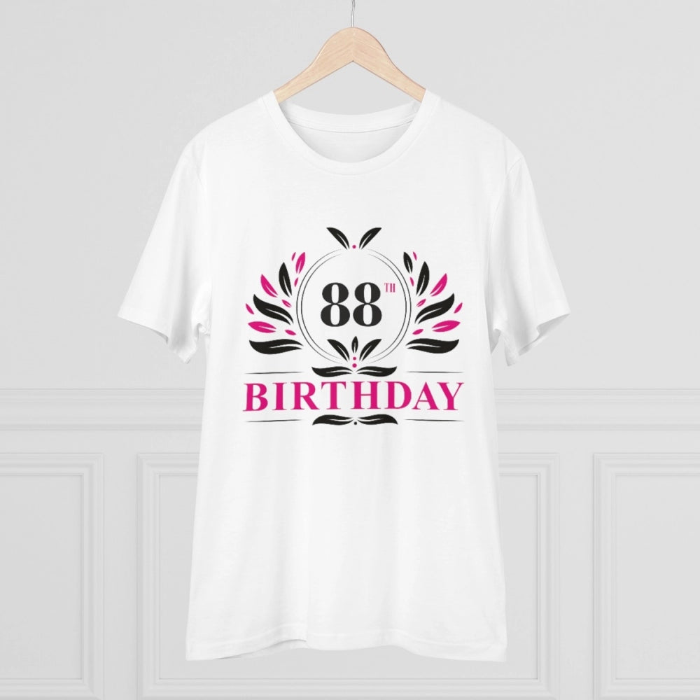 White PC Cotton Men's 88th Birthday Printed Half-Sleeve T-Shirt, 180GSM