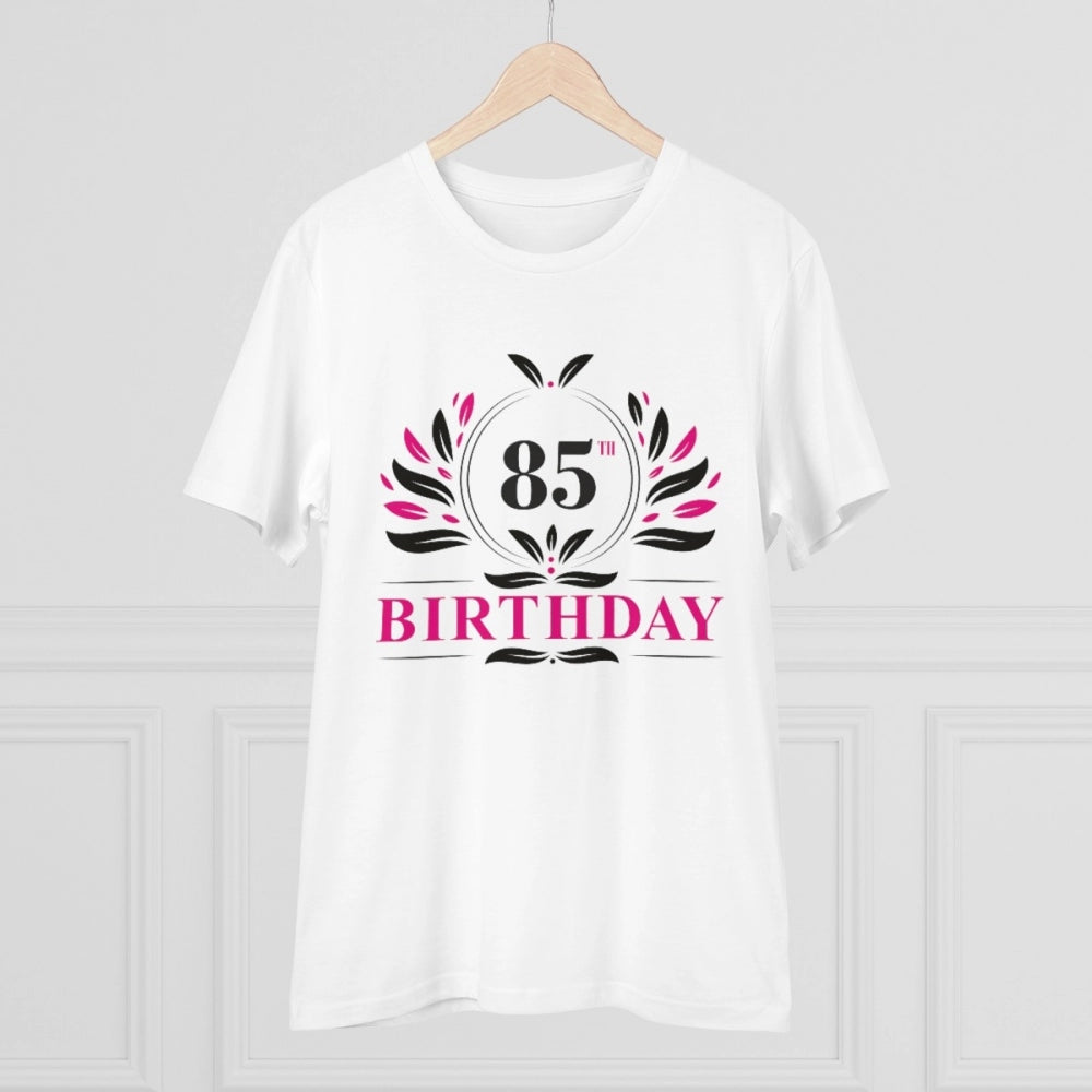 White PC Cotton 85th Birthday Printed T-Shirt for Men (Half Sleeve, Round Neck) - 180GSM Thread Count