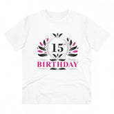 White PC Cotton 15th Birthday printed men's T-shirt (half sleeve, round neck), 180GSM thread count