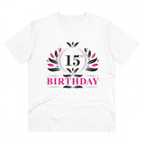 White PC Cotton 15th Birthday printed men's T-shirt (half sleeve, round neck), 180GSM thread count