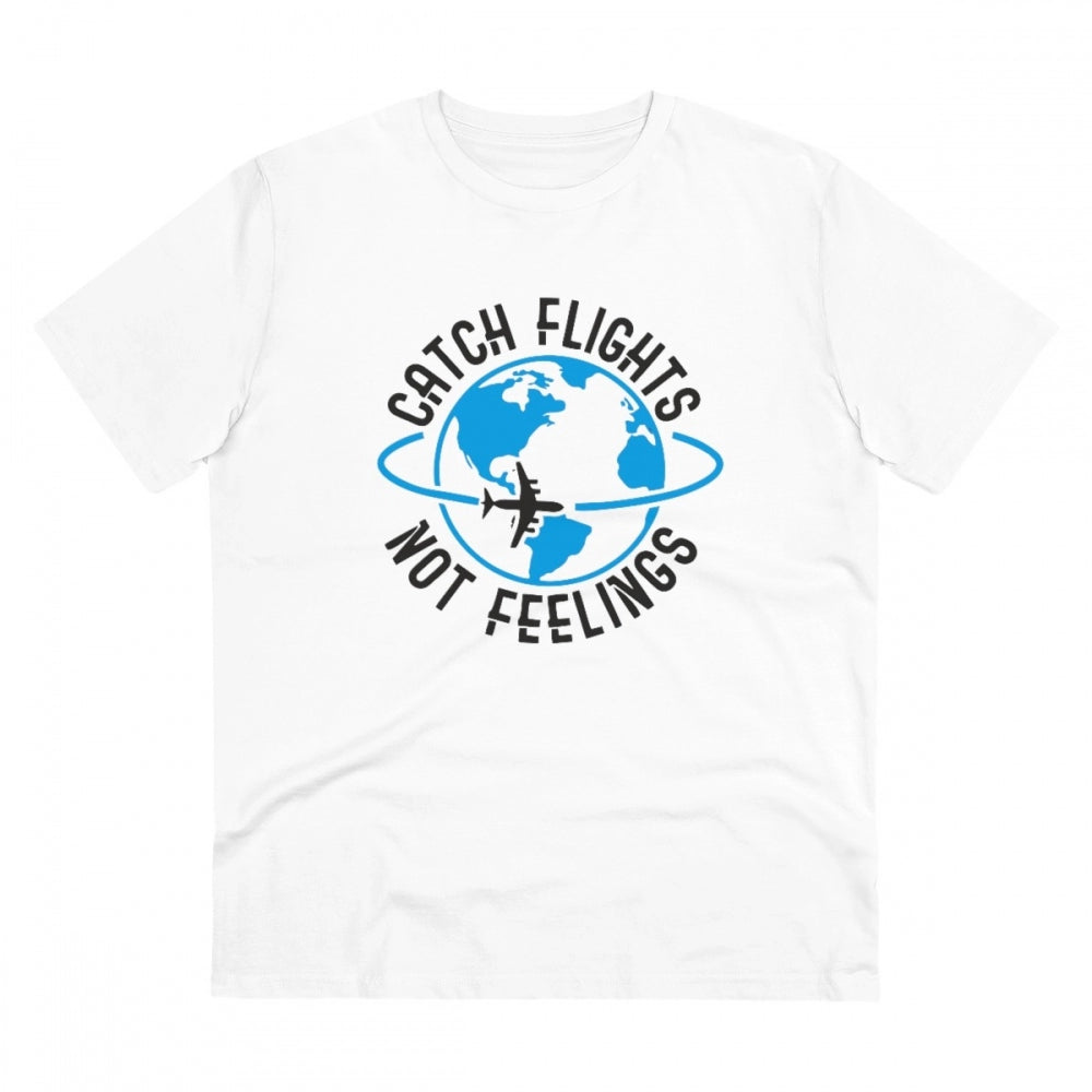 White PC Cotton Explore The Unseen Printed Men's T-Shirt (180GSM), half sleeve round neck for casual occasions