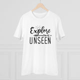 White PC Cotton men's T-shirt with 'Explore The Unseen' print, half sleeve, round neck, 180GSM thread count - casual wear