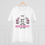White PC Cotton men's 27th birthday printed half-sleeve round neck T-shirt (180GSM), casual occasion