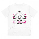 White PC cotton men's 26th birthday printed half sleeve t-shirt (180GSM), casual occasion wear