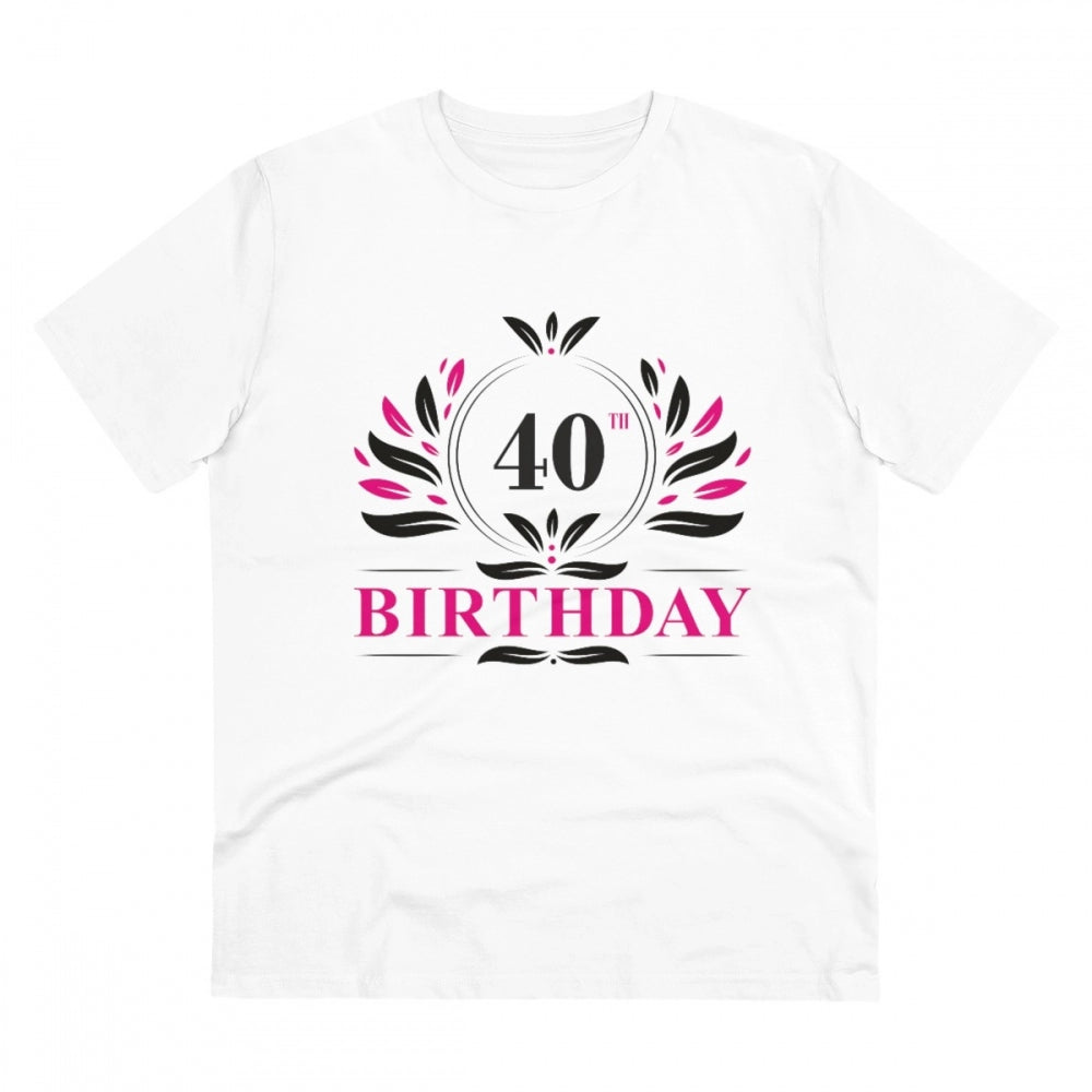 White PC Cotton 40th Birthday Printed T-Shirt, half sleeve, round neck for men's casual wear