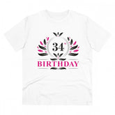 White PC Cotton Men's 34th Birthday Printed Half Sleeve T-Shirt, casual wear with round neck on display