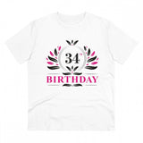 White PC Cotton Men's 34th Birthday Printed Half Sleeve T-Shirt, casual wear with round neck on display
