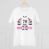 White PC cotton men's 70th birthday half-sleeve T-shirt with round neck (180GSM) - casual occasion wear