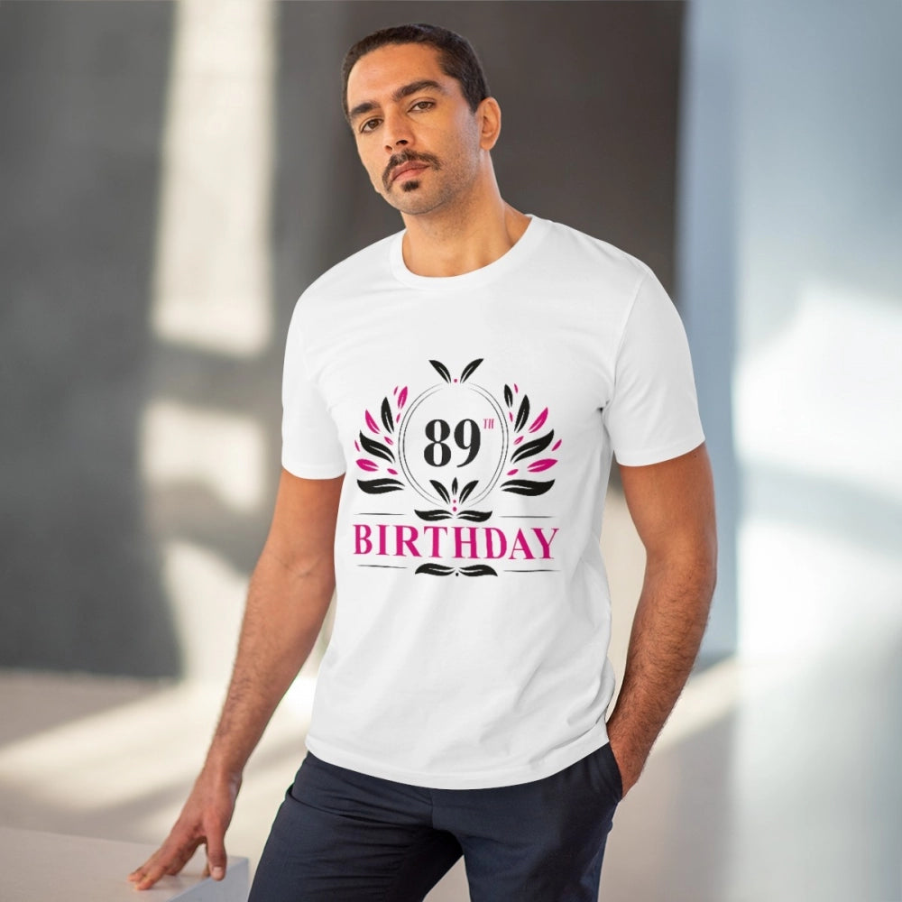 Men's white 180GSM PC cotton 89th birthday printed half-sleeve T-shirt for casual occasions