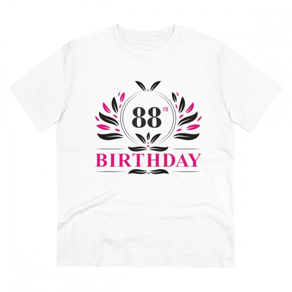 White PC Cotton 88th Birthday Printed Men's T-Shirt (Half Sleeve, Round Neck, 180GSM)