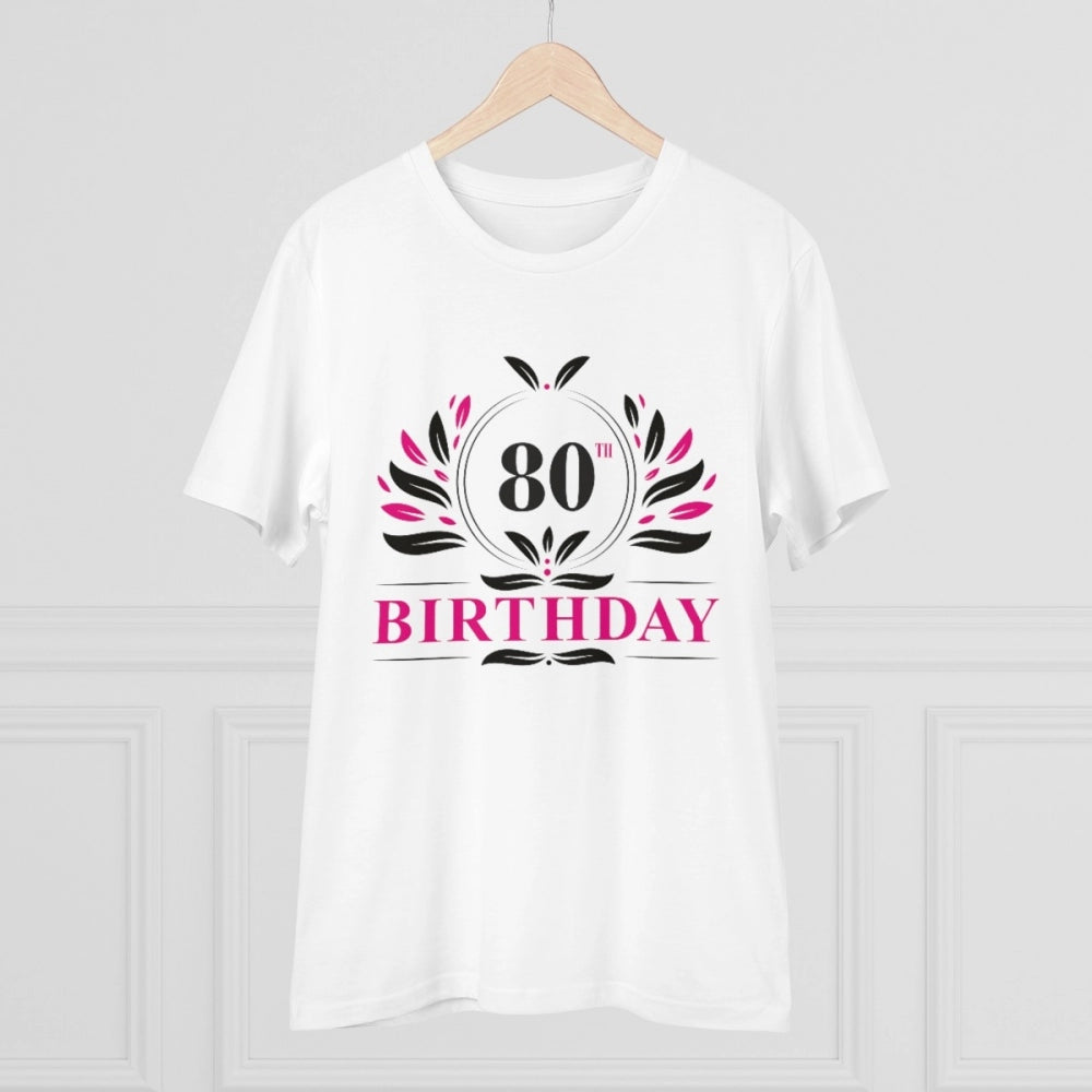 Men's white PC cotton 80th birthday printed half-sleeve round neck t-shirt (180GSM), casual occasion wear