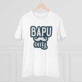 White PC Cotton Baapu Printed Men's T-Shirt, half sleeve round neck, 180GSM thread count for casual wear