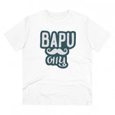 White PC Cotton Baapu Printed Men's Half Sleeve T-Shirt for Casual Wear