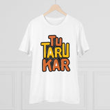White PC Cotton Tu Taru Kar Printed Men's T-Shirt (180GSM), casual wear with half sleeves on display