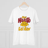 White PC Cotton Bhai Nasto Lai Aav Printed Men's T-Shirt (180GSM), casual occasion wear on display