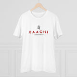 White PC Cotton Men's Me Bhaghi Printed Half Sleeve T-Shirt, 180GSM thread count, casual wear