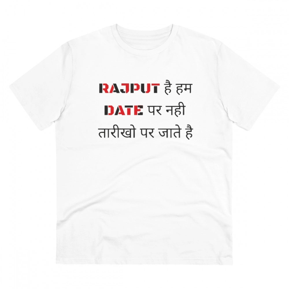 White PC Cotton Rajput Hai Hum T-Shirt (180GSM), half sleeve, round neck, casual occasion