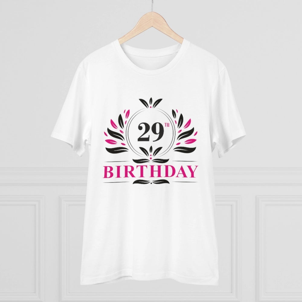 White PC Cotton 29th Birthday Printed Men's T-Shirt (180GSM), half sleeve round neck design for casual occasions