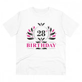 White PC cotton 28th birthday printed half-sleeve t-shirt for men, round neck, high thread count (180GSM)