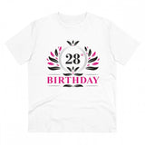 White PC cotton 28th birthday printed half-sleeve t-shirt for men, round neck, high thread count (180GSM)