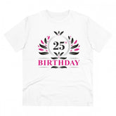 White PC Cotton Men's 25th Birthday Printed Half Sleeve T-Shirt (180GSM), casual occasion wear