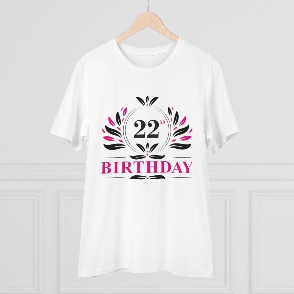 White PC Cotton 22nd Birthday T-shirt (180GSM), half sleeve round neck for men's casual wear