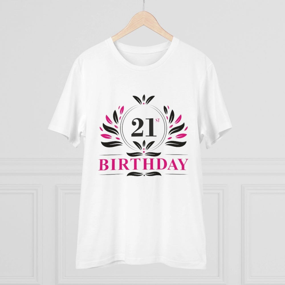 White PC Cotton Men's 21st Birthday Printed Half-Sleeve T-Shirt, casual occasion