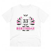 White PC Cotton 33rd Birthday Printed T-Shirt (Half Sleeve, Round Neck), Men's casual wear with 180GSM thread count