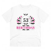 White PC Cotton 53rd Birthday printed men's T-shirt with half sleeves and round neck, high-quality thread count of 180GSM