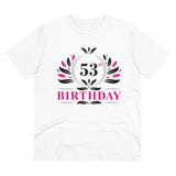 White PC Cotton 53rd Birthday printed men's T-shirt with half sleeves and round neck, high-quality thread count of 180GSM