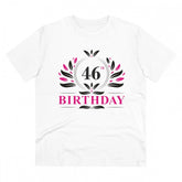 White PC Cotton 46th Birthday printed men's t-shirt with half sleeves and round neck, 180GSM thread count