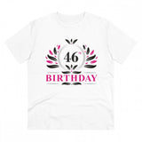 White PC Cotton 46th Birthday printed men's t-shirt with half sleeves and round neck, 180GSM thread count