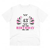 White PC cotton 43rd birthday printed men's t-shirt, half sleeve with round neck, 180GSM thread count