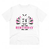 White PC cotton men's 74th birthday printed half-sleeve t-shirt (180GSM) for casual occasions