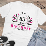 White PC Cotton 85th Birthday Printed Men's T-Shirt (180GSM), half sleeve round neck, casual occasion