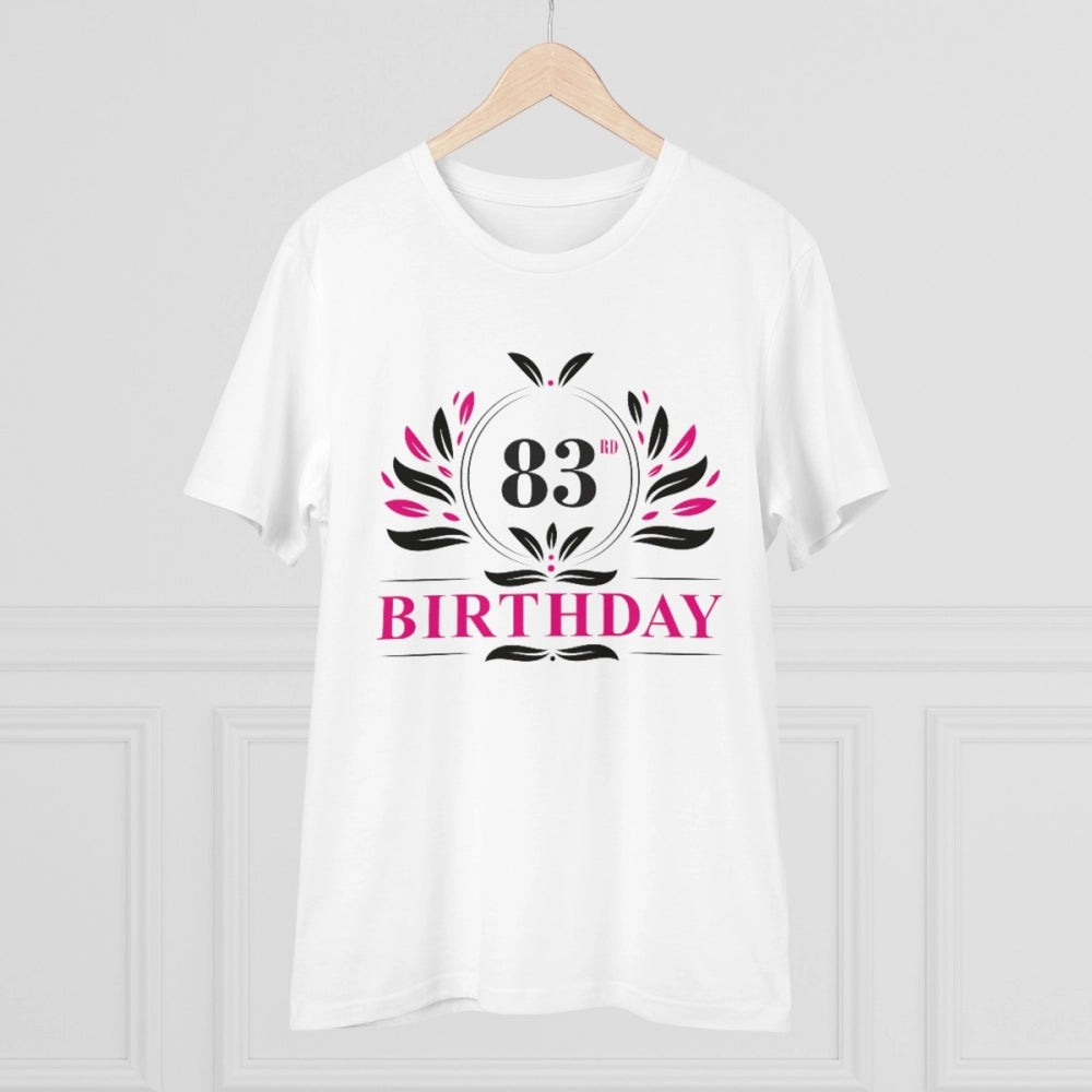 White PC Cotton 83rd Birthday Printed T-Shirt for Men, half sleeve, round neck, 180GSM thread count