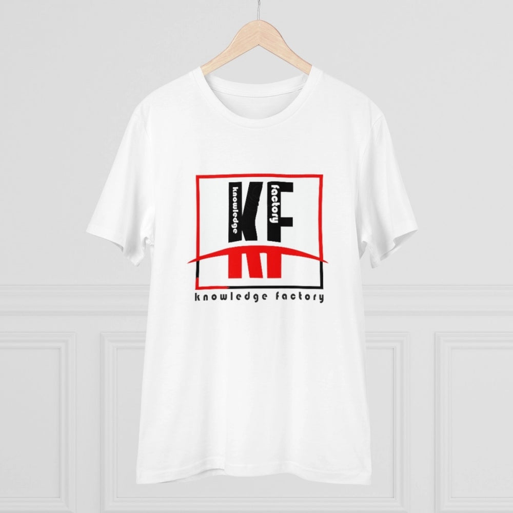 White PC Cotton Knowledge Factory printed men's t-shirt with half sleeves and round neck, 180GSM thread count